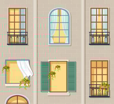 Apartment building with windows vector