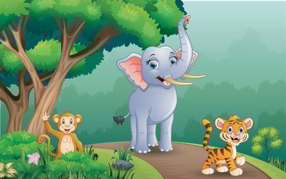 A different kind animals walking along the forest vector