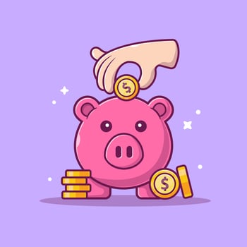 Hand Saving Money With Piggy Bank Cartoon Vector Icon Illustration.  Business Finance Icon Concept Isolated Premium Vector. Flat Cartoon  Style