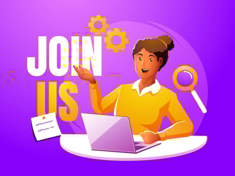 Women invites to join us, advertising marketing concept vector