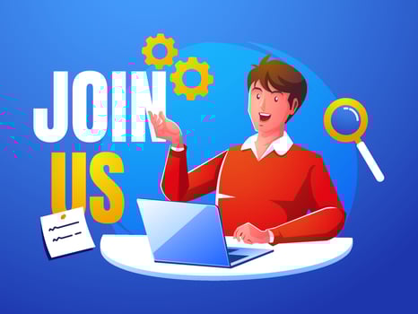 Men invites to join us, advertising marketing concept vector