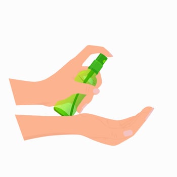 Spray in women's hands. vector