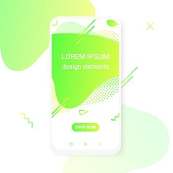 Modern vertical mobile liquid abstract shape gradient memphis style design fluid vector colorful illustration banner simple graphics for app, presentation, sale, brochure isolated on white background.