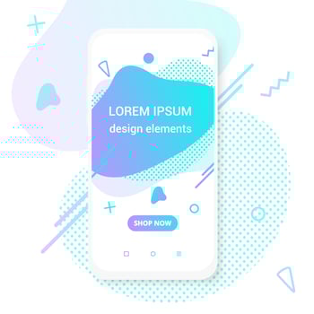Modern vertical mobile liquid abstract shape gradient memphis style design fluid vector colorful illustration banner simple graphics for app, presentation, sale, brochure isolated on white background.