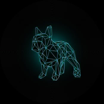 French bulldog with blue neon light in polygonal style on black background. vector