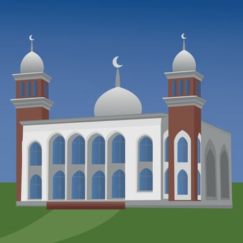 Mosque design on greenfield for Ramadan Mubarak vector