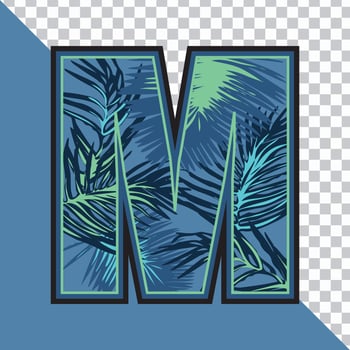 Alphabet M Made of Exotic Tropical Leaves vector Illustration with transparent background. Creative Text effect 'M' letter Graphic Design.