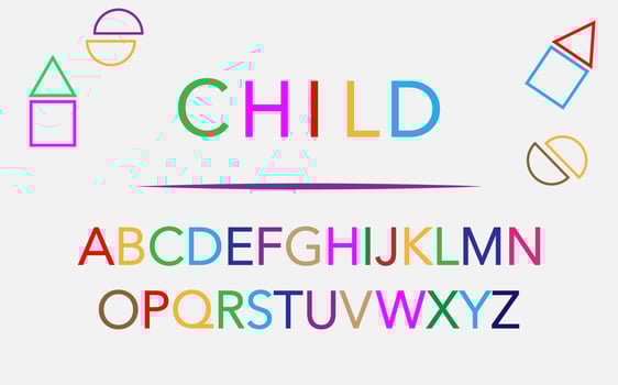 alphabet colorful font style. Set Fun Colored letters design isolated on a white  background. Back to school concept, flat design. Vector illustration