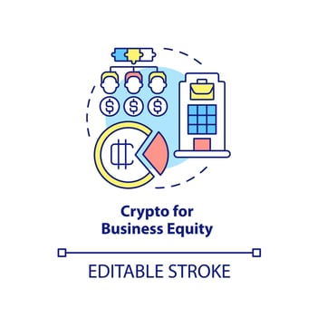Crypto for business equity concept icon. Cryptocurrency benefit in usage abstract idea thin line illustration. Isolated outline drawing. Editable stroke. Arial, Myriad Pro-Bold fonts used vector