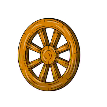 Old wooden cart wheels. Brown Detail of wagon with cracks. vector
