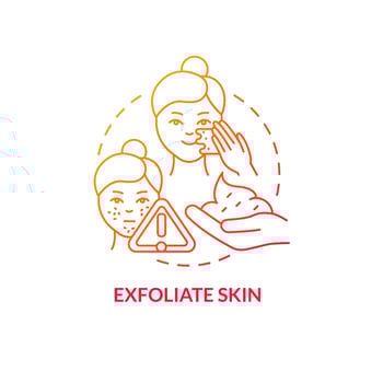 Exfoliate skin red gradient concept icon. Beauty and health procedure. Skincare routine tip abstract idea thin line illustration. Isolated outline drawing. Roboto-Medium, Myriad Pro-Bold fonts used vector