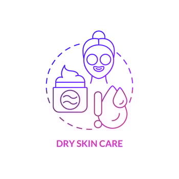 Dry skin care purple gradient concept icon. Daily beauty routines. Cosmetological procedures abstract idea thin line illustration. Isolated outline drawing. Roboto-Medium, Myriad Pro-Bold fonts used vector