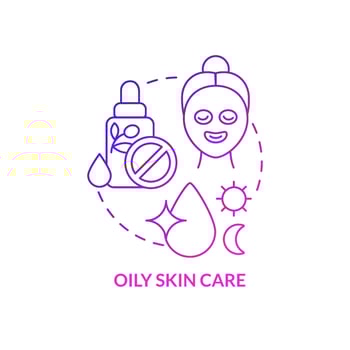 Oily skin care purple gradient concept icon. Perfect care. Everyday routine procedures abstract idea thin line illustration. Isolated outline drawing. Roboto-Medium, Myriad Pro-Bold fonts used vector