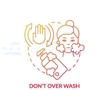 Dont overwash red gradient concept icon. Natural skin balance. Skincare procedure to limit abstract idea thin line illustration. Isolated outline drawing. Roboto-Medium, Myriad Pro-Bold fonts used vector