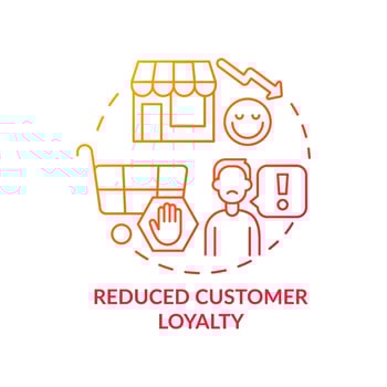 Reduced customer loyalty red gradient concept icon. Managing consumer expectations abstract idea thin line illustration. Isolated outline drawing. Roboto-Medium, Myriad Pro-Bold fonts used vector