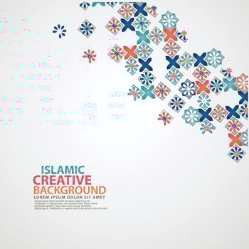 Islamic design greeting card background template with ornamental colorful detail of floral mosaic islamic art ornament vector