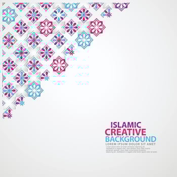 Islamic design greeting card background template with ornamental colorful detail of floral mosaic islamic art ornament vector