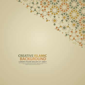 Islamic design greeting card background template with ornamental colorful detail of floral mosaic islamic art ornament vector