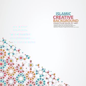 Islamic design greeting card background template with ornamental colorful detail of floral mosaic islamic art ornament vector