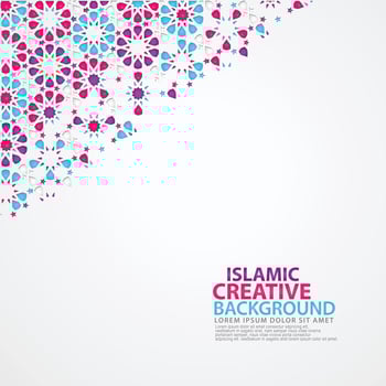 Islamic design greeting card background template with ornamental colorful detail of floral mosaic islamic art ornament vector