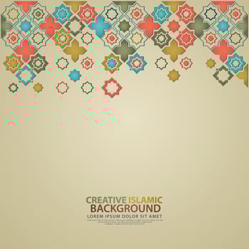 Islamic design greeting card background template with ornamental colorful detail of floral mosaic islamic art ornament vector
