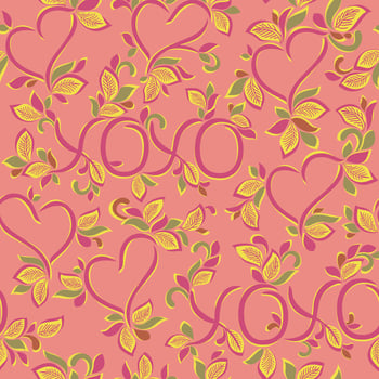 XOXO pink love heart floral natural ornate seamless pattern. Great for gift wrap, cards, scrap booking, letters, wallpaper, tile, dinnerware, product design projects. Vector