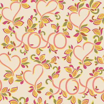 XOXO love heart floral natural ornate seamless pattern. Great for gift wrap, cards, scrap booking, letters, wallpaper, tile, dinnerware, product design projects. Vector