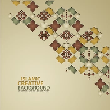 Islamic design greeting card background template with ornamental colorful detail of floral mosaic islamic art ornament vector