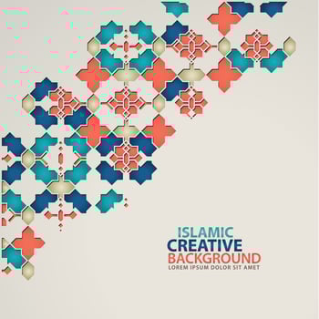 Islamic design greeting card background template with ornamental colorful detail of floral mosaic islamic art ornament vector