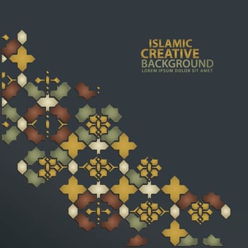 Islamic design greeting card background template with ornamental colorful detail of floral mosaic islamic art ornament vector