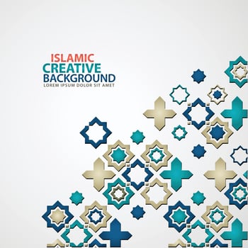 Islamic design greeting card background template with ornamental colorful detail of floral mosaic islamic art ornament vector