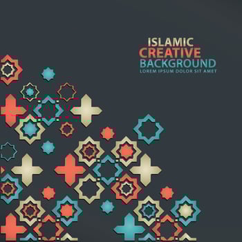 Islamic design greeting card background template with ornamental colorful detail of floral mosaic islamic art ornament vector
