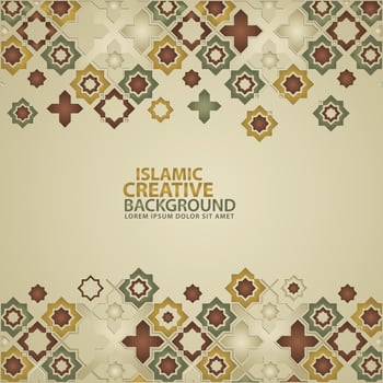 Islamic design greeting card background template with ornamental colorful detail of floral mosaic islamic art ornament vector
