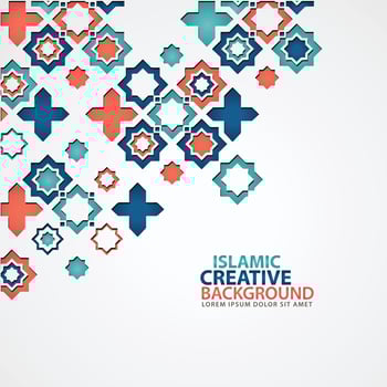 Islamic design greeting card background template with ornamental colorful detail of floral mosaic islamic art ornament vector