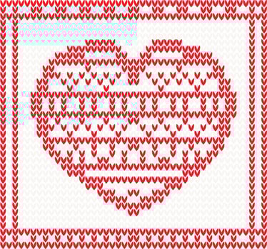 Knitted vector pattern with red heart.