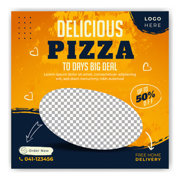 Food social media post pizza template. vector illustration. Collection of editable square banner template designs for food posts. For Social Media Post restaurants and culinary.