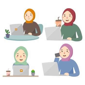 Woman using laptop work vector