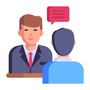 Person holding phone, flat icon of financial talk vector