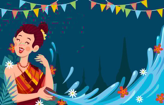 Woman Celebrate Songkran Festival Background vector