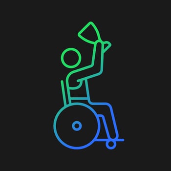 Competition winner with disability gradient vector icon for dark theme. Athlete holding prize cup. Disabled sportsmen. Thin line color symbol. Modern style pictogram. Vector isolated outline drawing