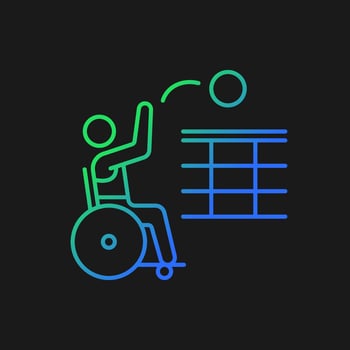 Wheelchair volleyball gradient vector icon for dark theme. Sitting athletes competition. Professional sport event. Thin line color symbol. Modern style pictogram. Vector isolated outline drawing