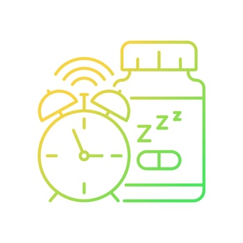 Supplements for insomnia gradient linear vector icon. Sleep deprivation medication. Sleep promoting supplements. Thin line color symbol. Modern style pictogram. Vector isolated outline drawing