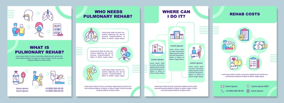 Respiratory rehabilitation and recovery brochure template. Flyer, booklet, leaflet print, cover design with linear icons. Vector layouts for presentation, annual reports, advertisement pages