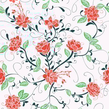 Red roses, romantic modern pattern with vintage feel. Seamless pattern. Great for Spring and summer fabric, product, scrap booking, gift wrap, wallpaper. Surface pattern design - Vector