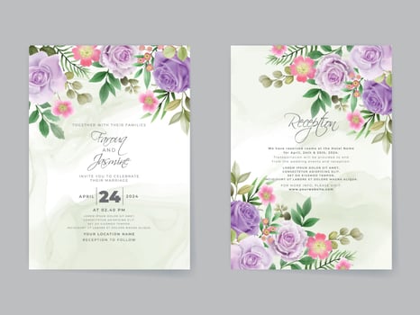 Romantic purple roses wedding invitation card vector