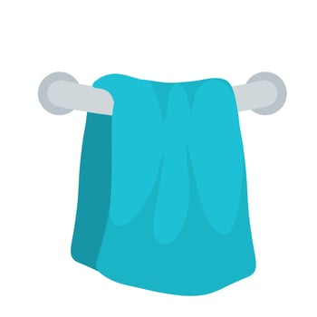 Blue towel on holder. Object on wall. Cartoon flat illustration. vector