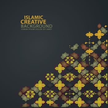 Islamic design greeting card background template with ornamental colorful detail of floral mosaic islamic art ornament vector