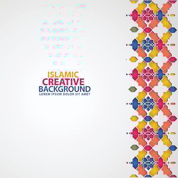Islamic design greeting card background template with ornamental colorful detail of floral mosaic islamic art ornament vector