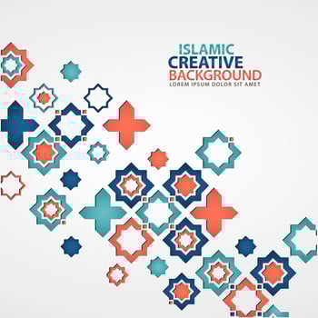 Islamic design greeting card background template with ornamental colorful detail of floral mosaic islamic art ornament vector