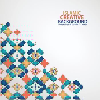 Islamic design greeting card background template with ornamental colorful detail of floral mosaic islamic art ornament vector